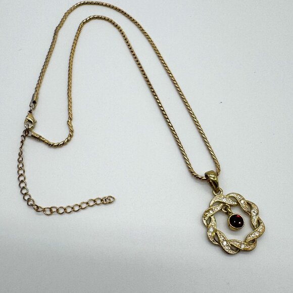 Gold Tone Snake Chain Necklace Pendant Red July Birthstone Center Interlaced - Picture 3 of 11
